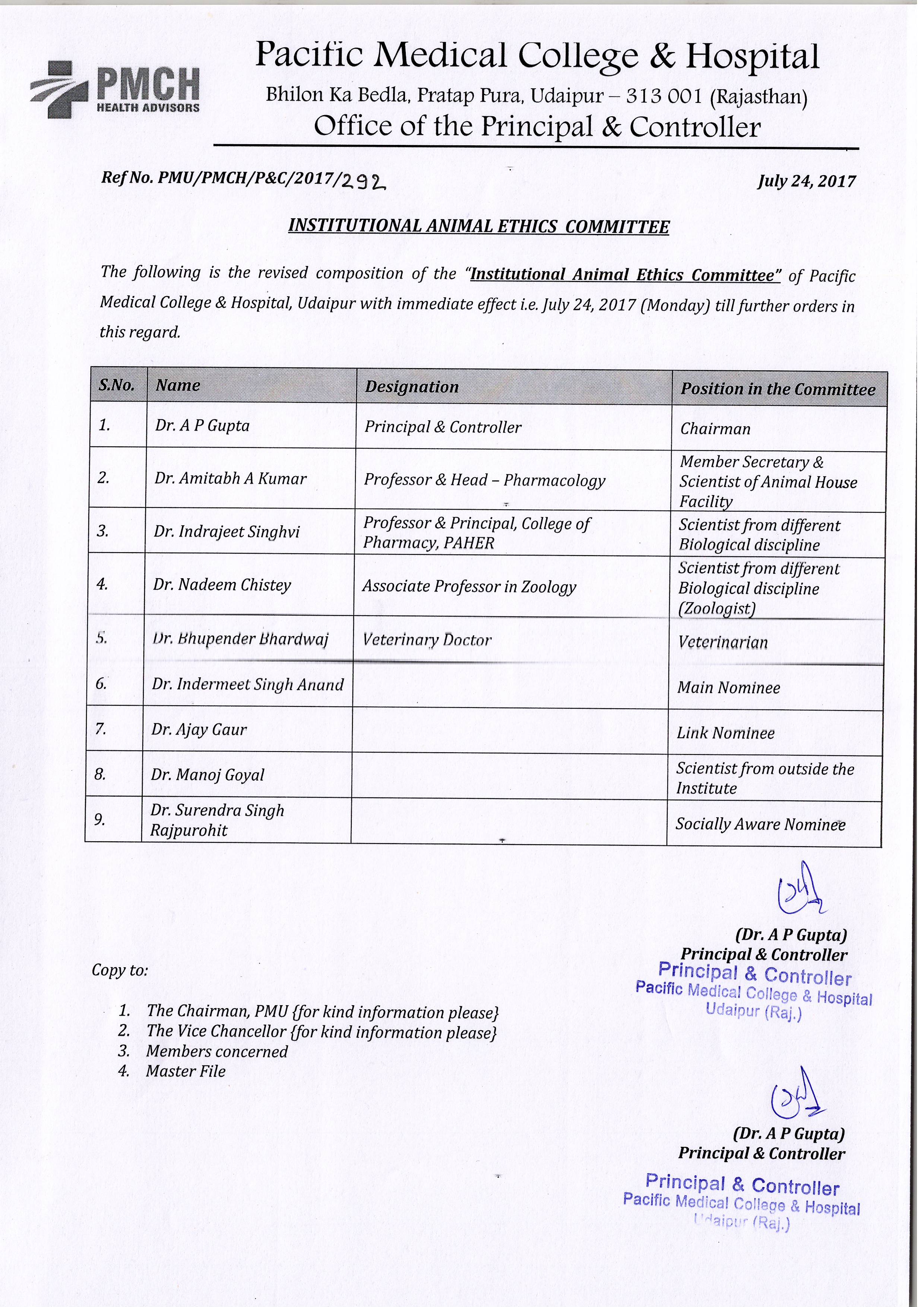 Image of Institutional Animal Ethics Committee at Pacific Medical College And Hospital